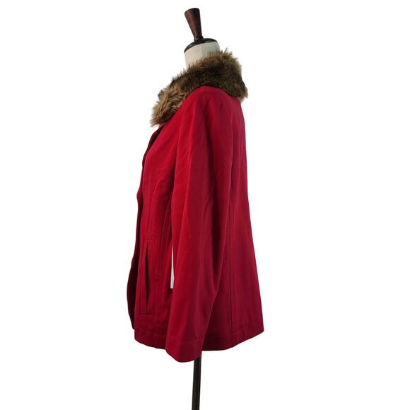 Chicos Red Pea Coat Jacket Blazer Double Breasted Removeable Faux Fur Collar M - Picture 3 of 6